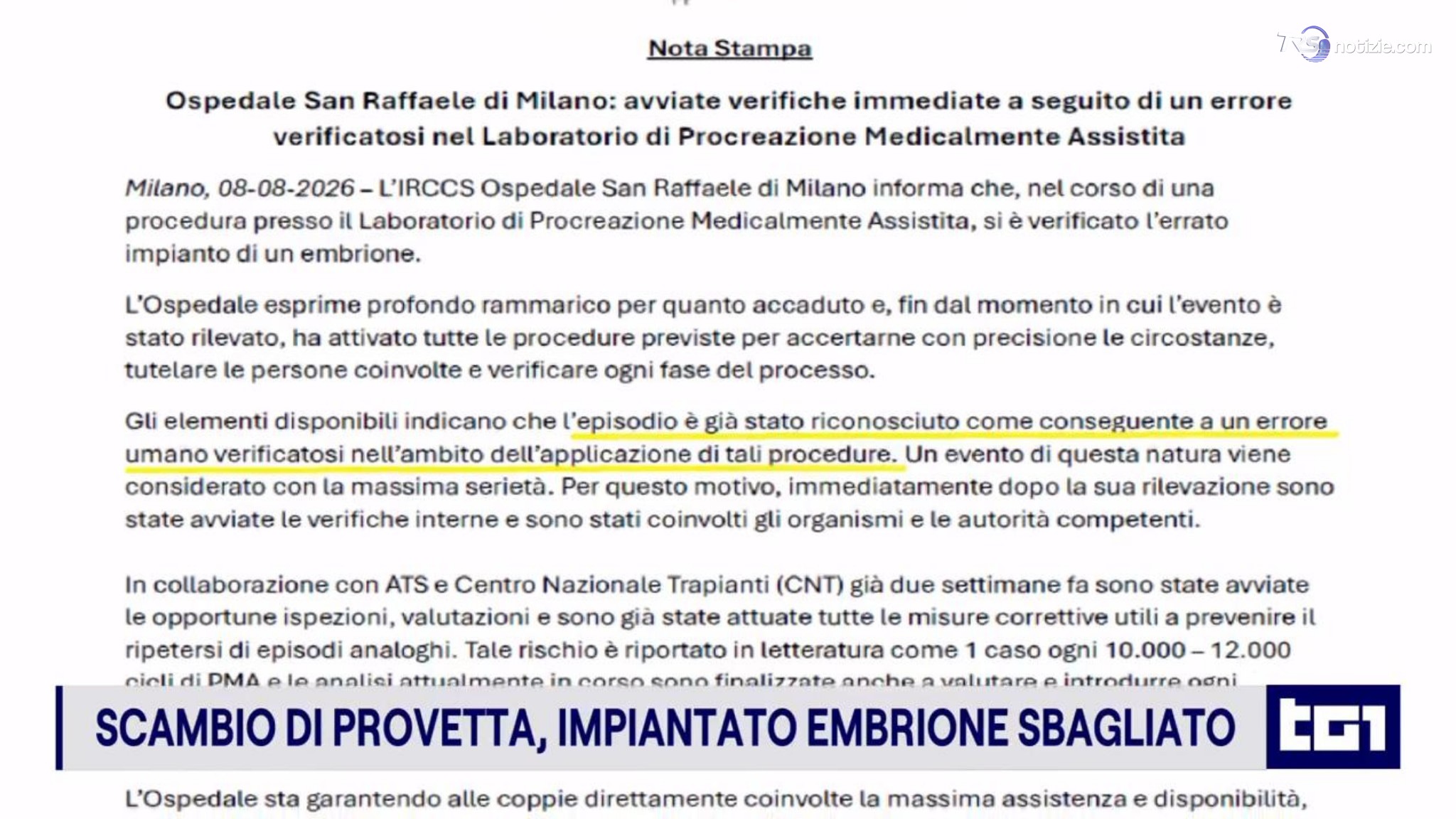 Scambio di provette al San Raffaele: impiantato embrione errato, laboratorio sospeso