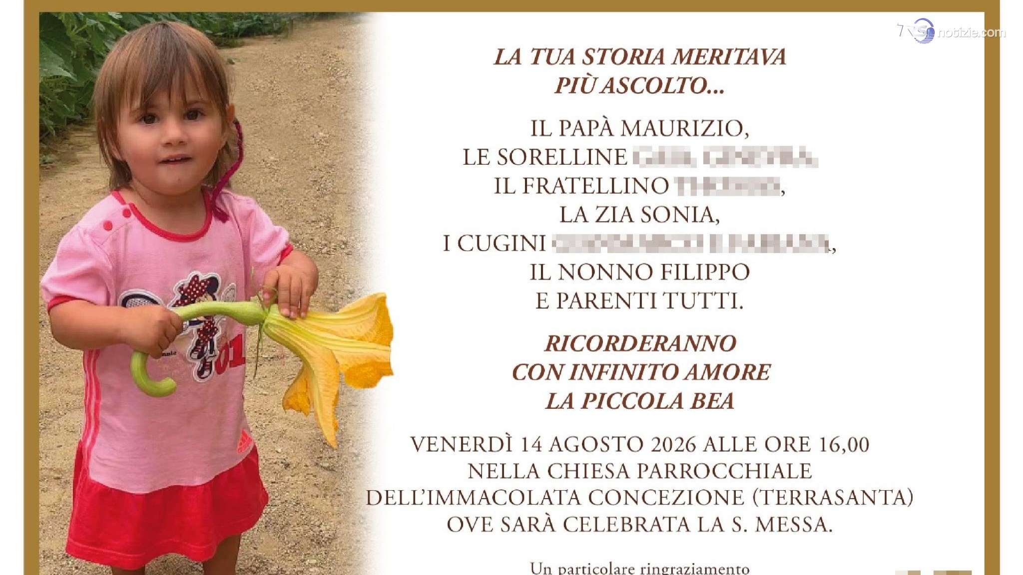 In centinaia ai funerali Beatrice morta a Bordighera. La madre in carcere, non ci sarà