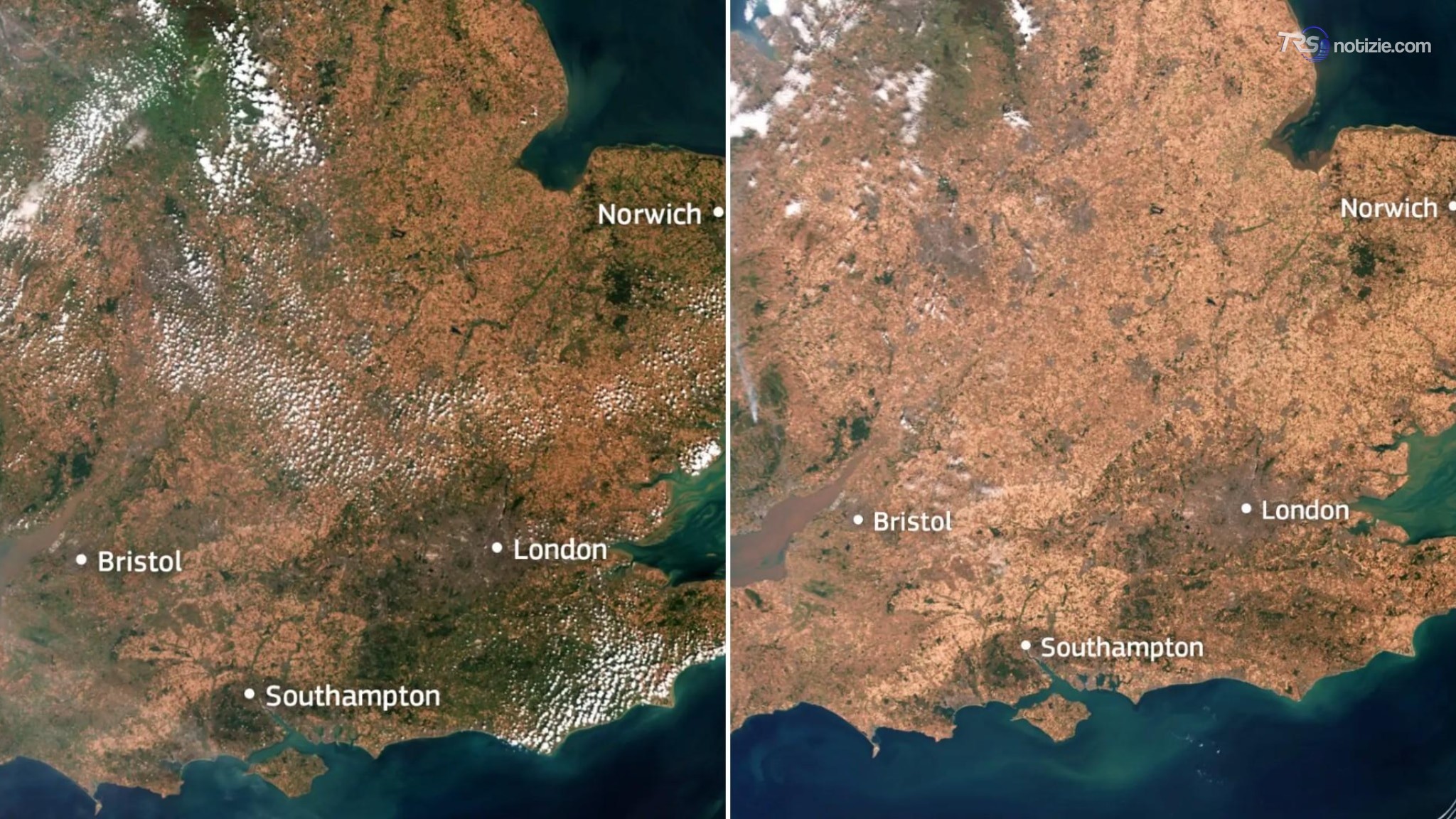 Inghilterra, la grande siccità vista dal drone e dal satellite: gli effetti dell’estate record