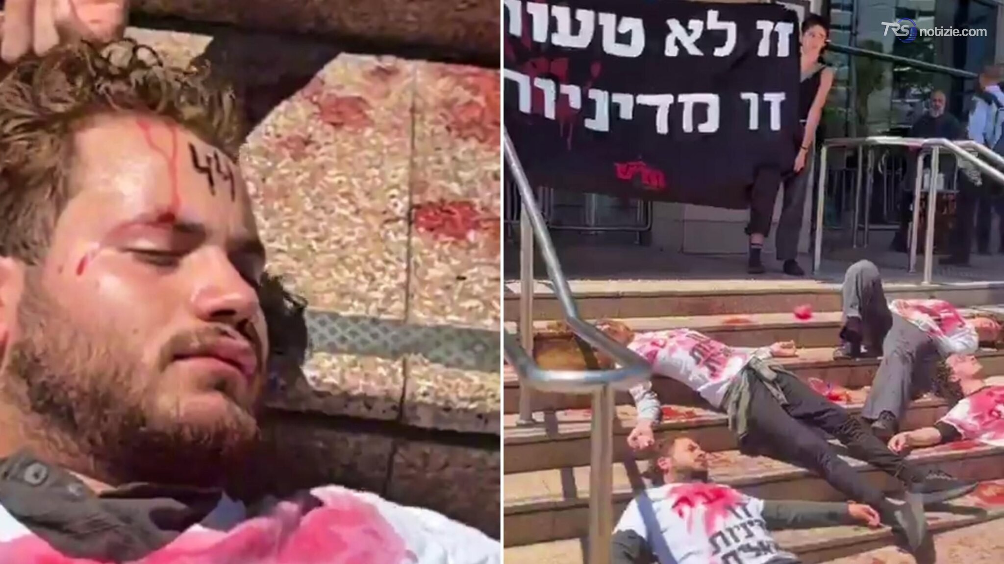 Tel Aviv, manifestanti a terra con i numeri sulla fronte contro l'IDF