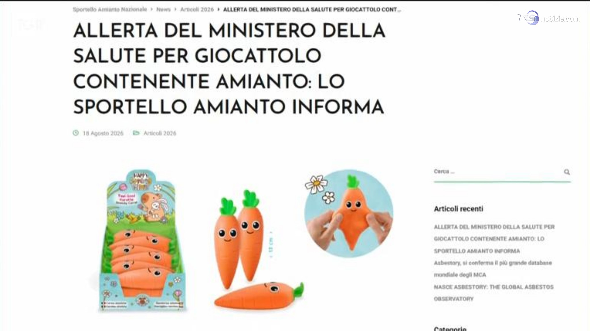 “Attenzione, la carota giocattolo contiene sabbia contaminata da amianto": l’allarme del Ministero