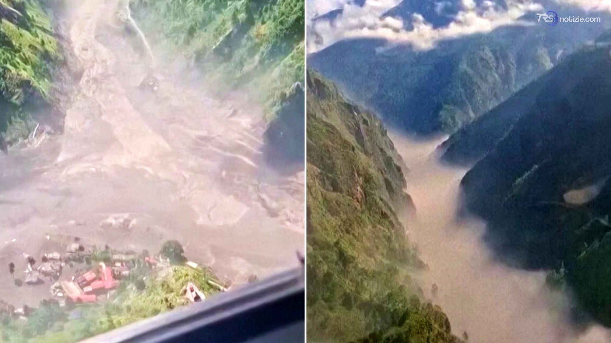 Nepal, un fiume di fango riempie la valle: le impressionanti immagini dall’elicottero