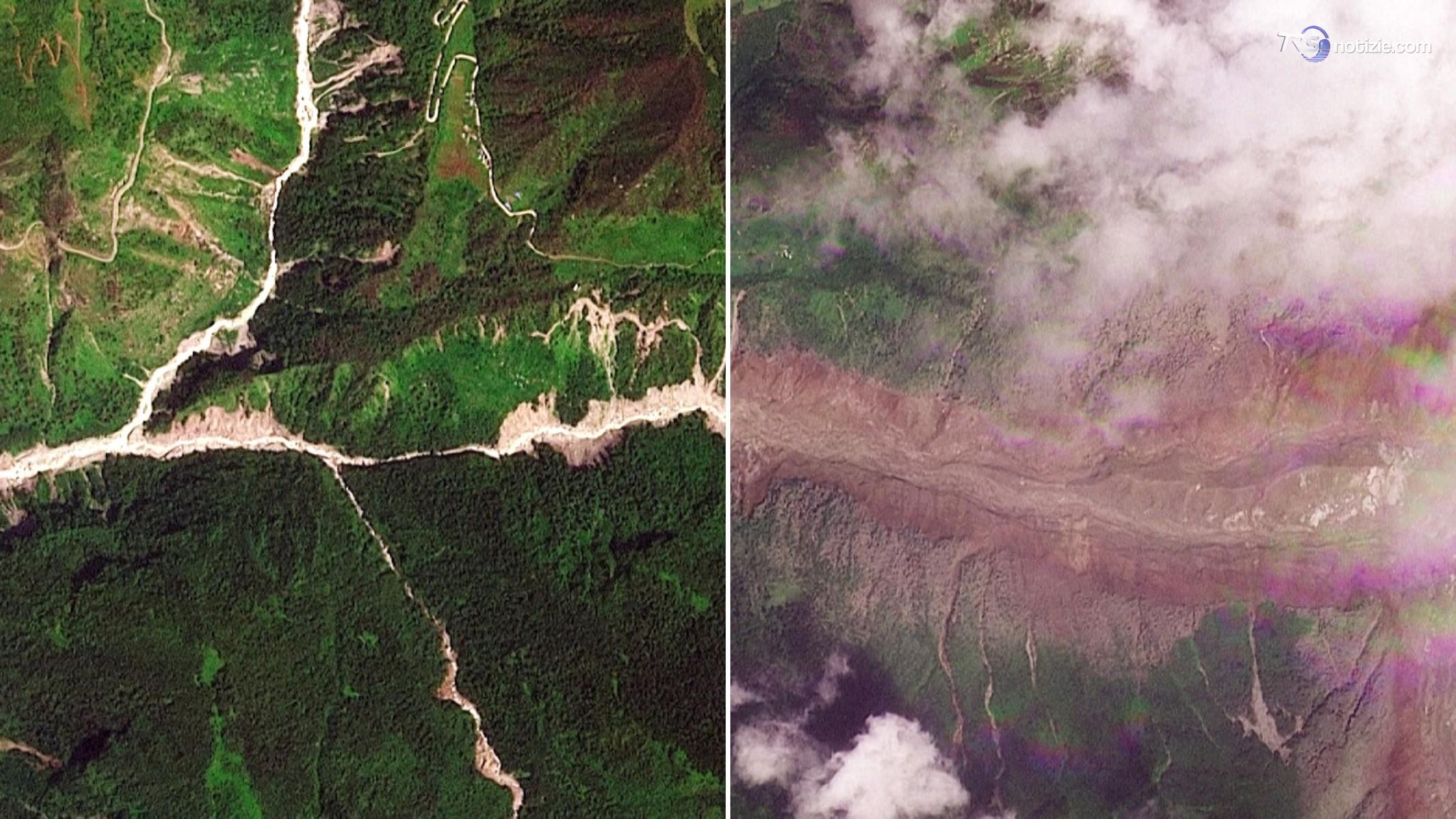 Nepal, il disastro visto dal satellite: prima e dopo la colata di fango al confine con il Tibet
