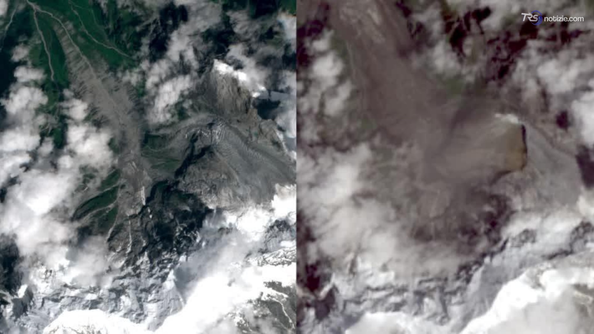 Nepal, il crollo del ghiacciaio che ha innescato l’alluvione: le immagini satellitari prima e dopo