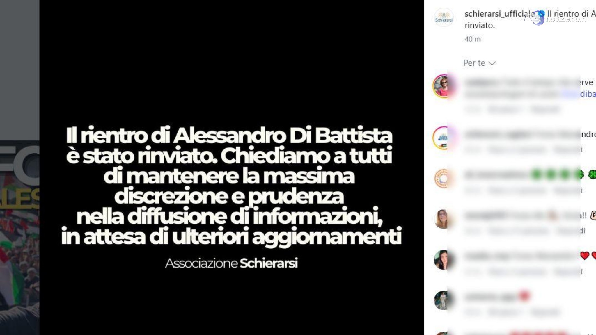 Di Battista, slitta il rientro in Italia
