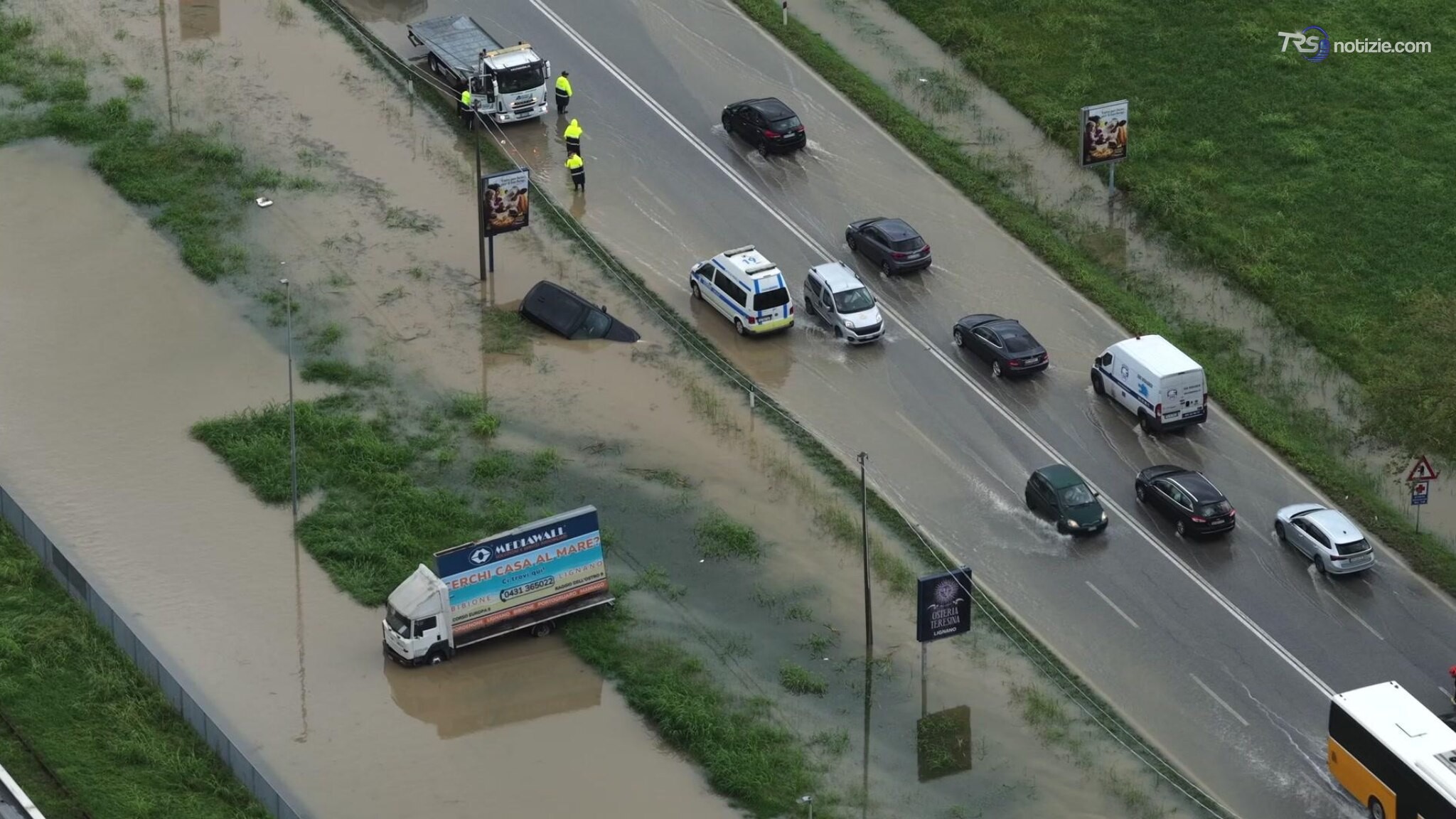 Maltempo, il Basso Friuli finisce sott’acqua: le immagini dal drone