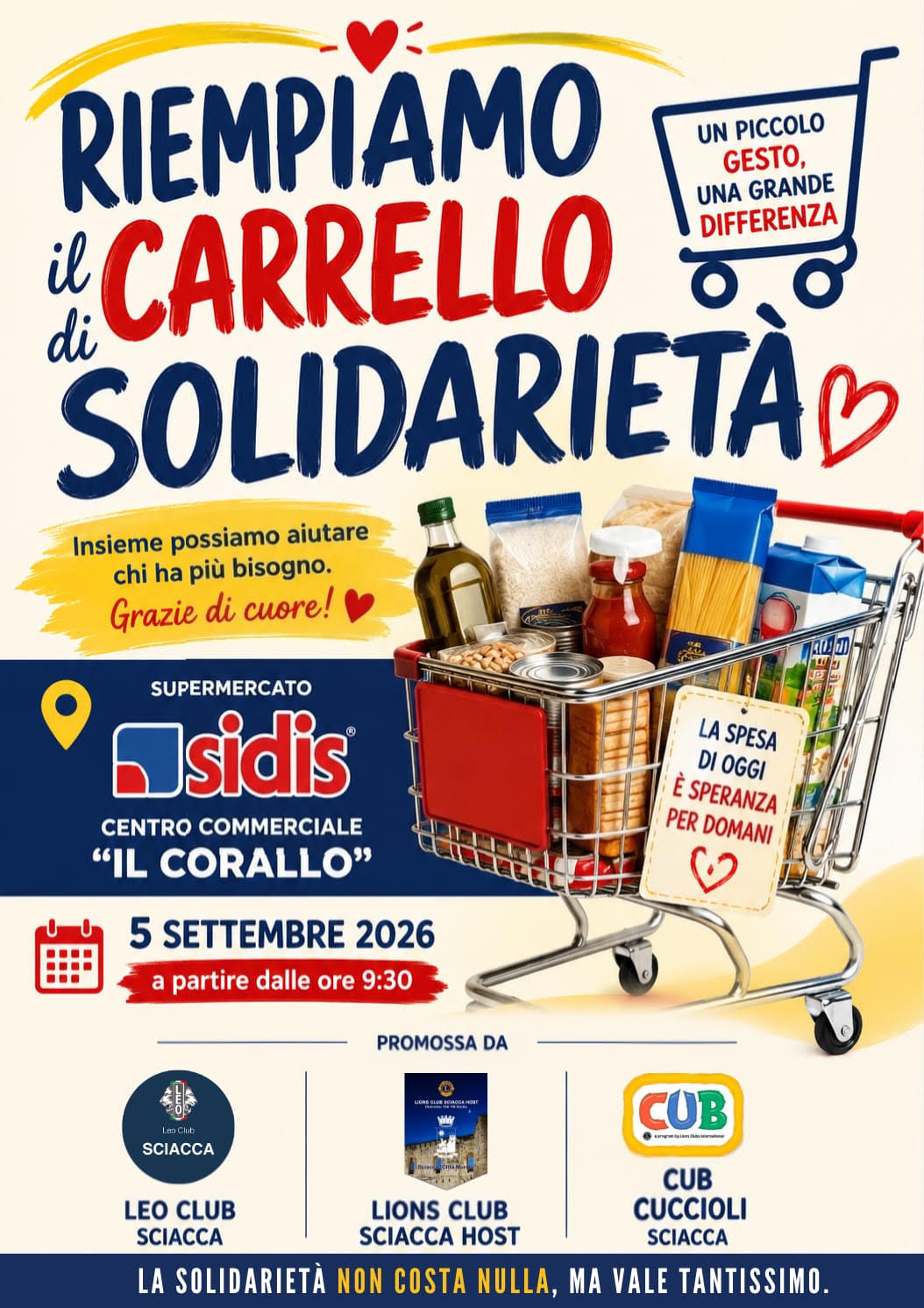 Sciacca, il 5 settembre la raccolta alimentare “Riempiamo il carrello di solidarietà”