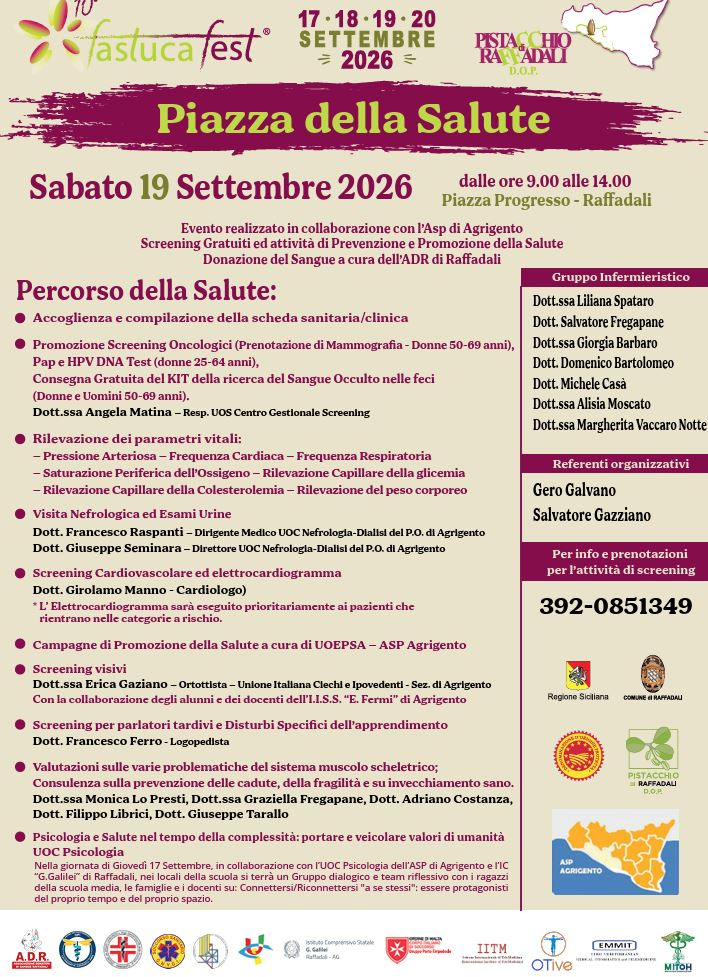 Fastucafest 2026, l’ASP di Agrigento porta a Raffadali la “Piazza della Salute”