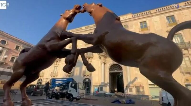 I due cavalli in bronzo in piazza Università animano il dibattito in città