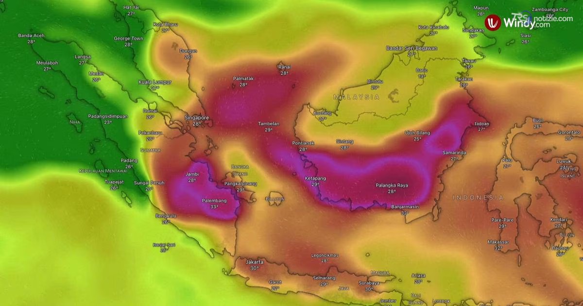 La macchia rossa gigante dal satellite mostra l'Indonesia coperta dalla foschia dopo gli incendi