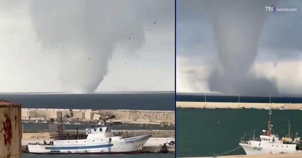In un video le due trombe marine al largo di Marsala