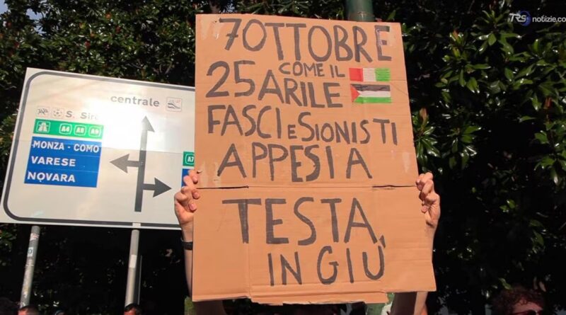 Milano, al corteo per Gaza numerosi cartelli contro il sionismo equiparato al fascismo