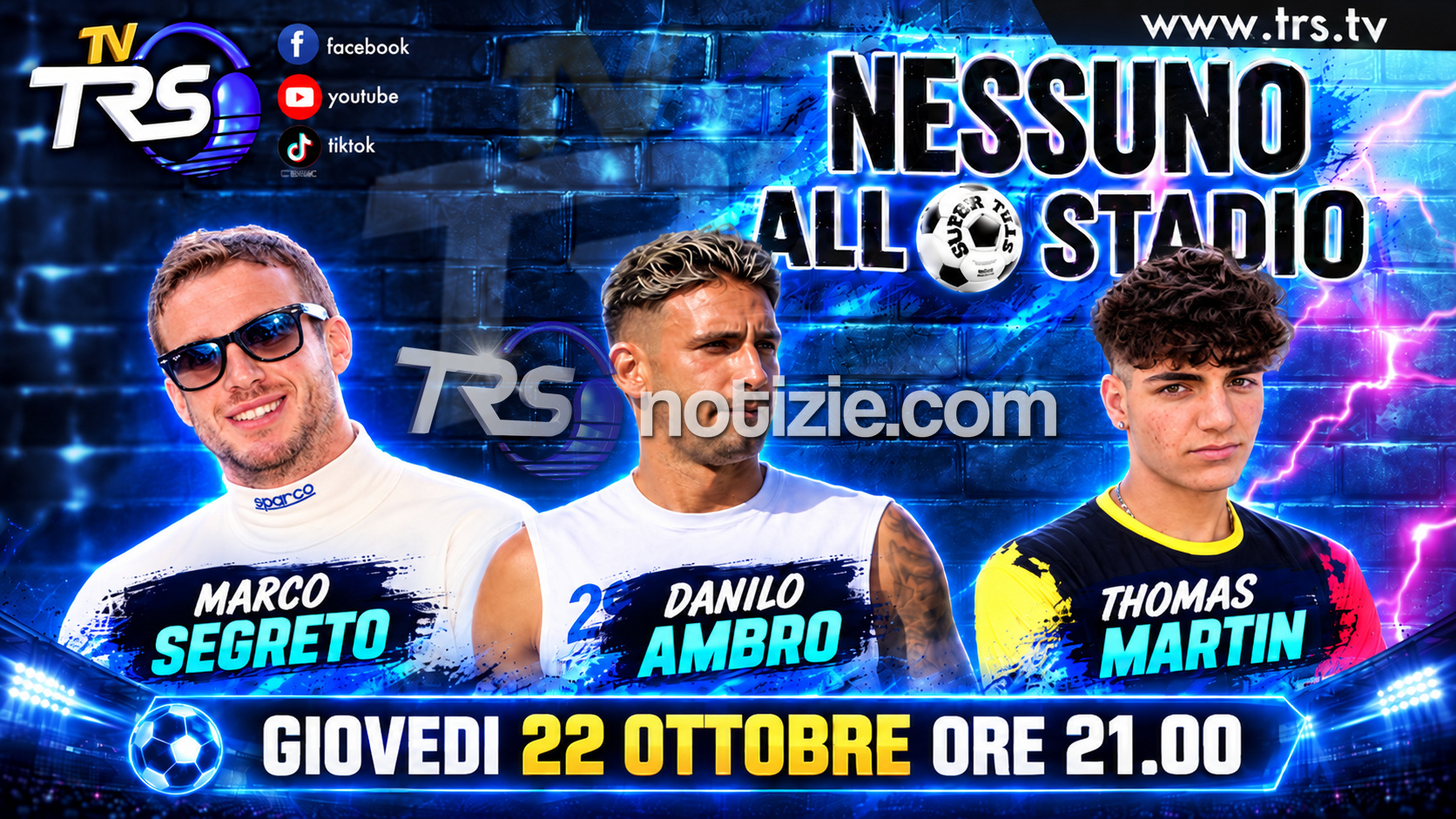 “Nessuno allo Stadio”, giovedì la puntata 16 con Danilo Ambro, Marco Segreto e Martin Thomas