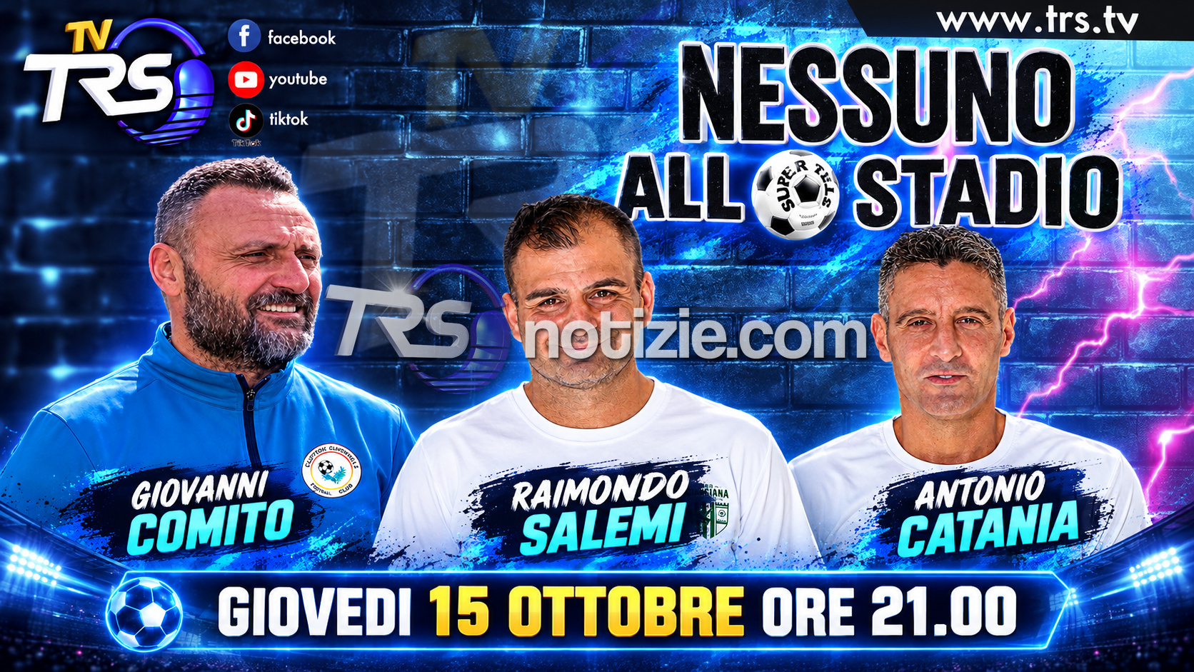 “Nessuno allo Stadio”, giovedì la puntata 15 con Salemi, Catania e Comito