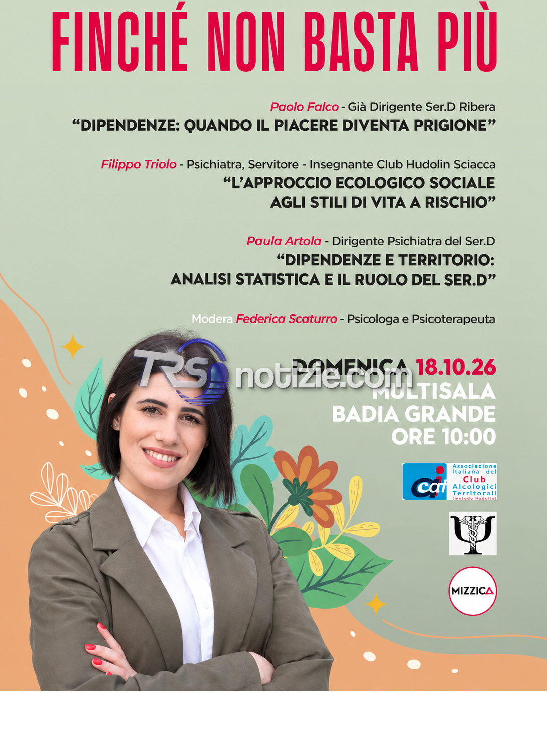 Sciacca, domenica 18 ottobre l’incontro “Finché non basta più” dedicato alle dipendenze