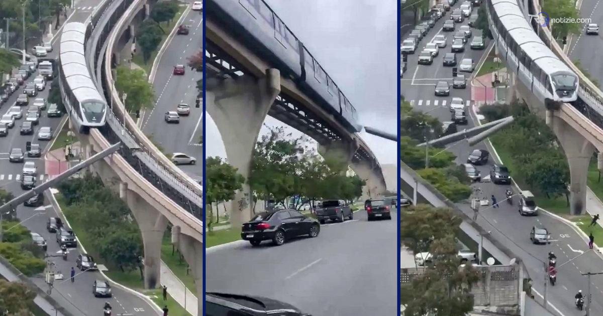 Brasile, gru crolla sulla monorotaia: il video del drammatico impatto