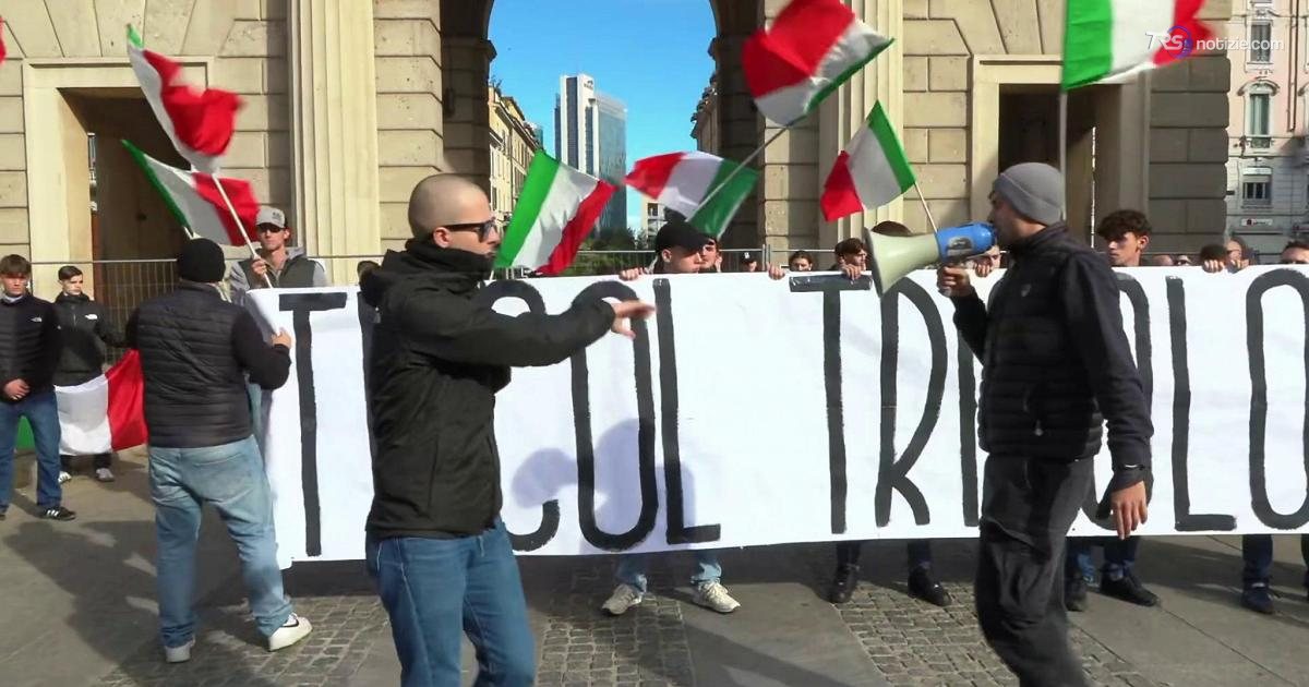 Sit-in a Milano degli “Studenti col Tricolore”, tra gli slogan: “Milano è nostra e ci appartiene”